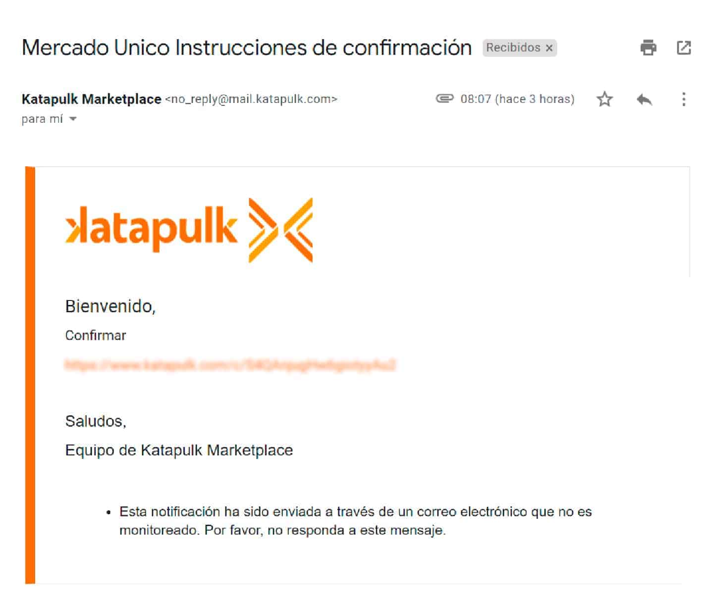 Correo de Confirmacion en Registro de Katapulk