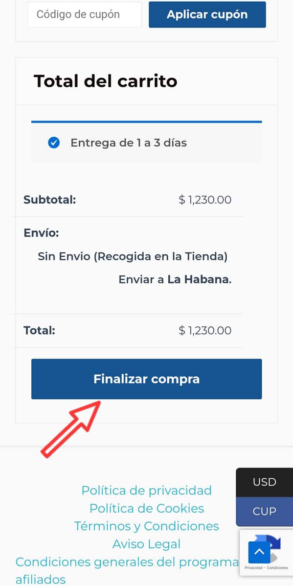 finalizar la compra cubamodela