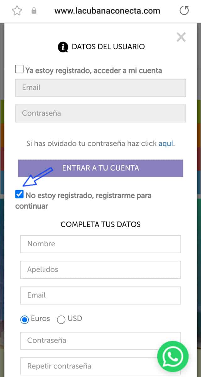 registrarse la cubana