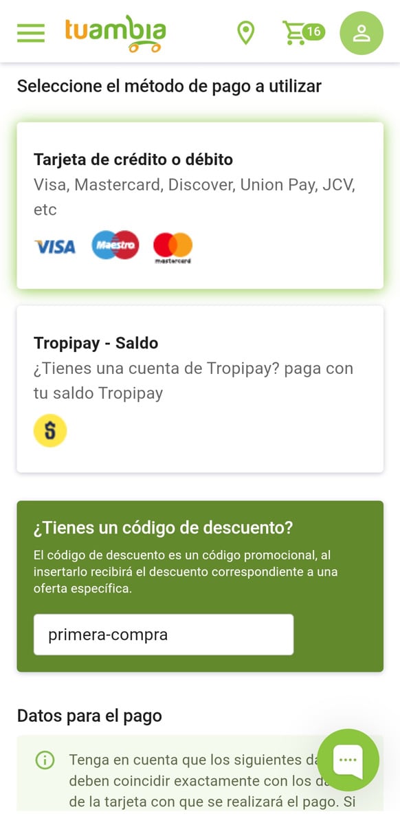 seleccionar metodo de pago