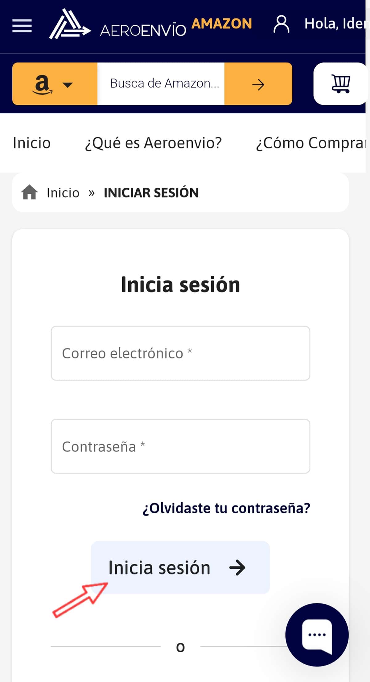 Iniciar Sesión en la Tienda Aeroenvió