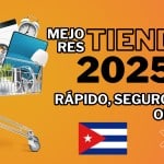 Carrito de compras con electrodomésticos y texto Mejores tiendas 2025 – Rápido, seguro y con ofertas. Refiriendose a envio de electrodomésticos a cuba